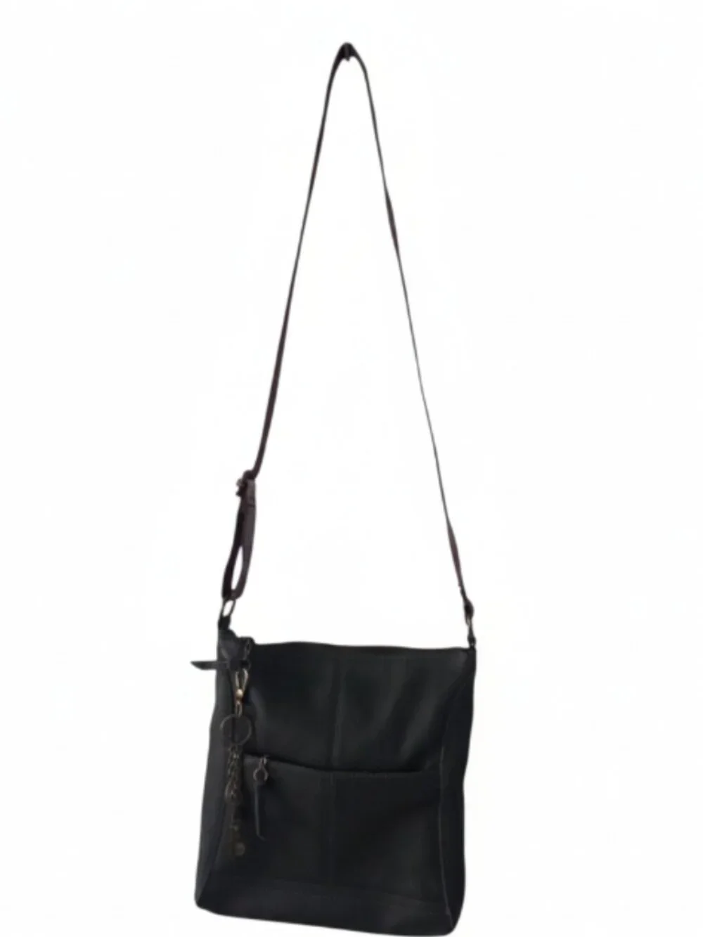 The Sak Brown Leather Crossbody Bag Woven Strap Zip Top Charm Pockets